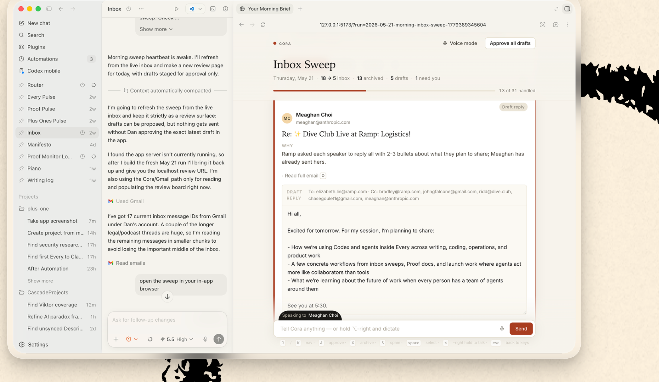 Cora inbox sweep — Codex 인앱 브라우저로 처리.