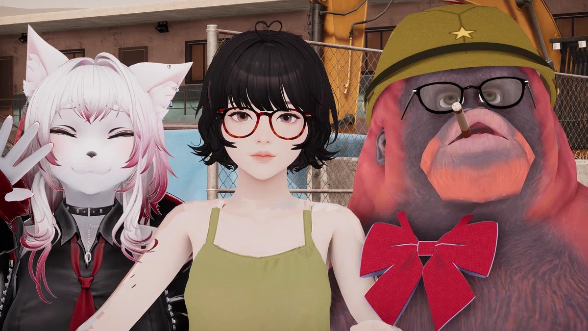 VRChat에서 만난 친구와의 기념 촬영 — &ldquo;단, 아름다운 건 지금은 얼굴뿐&rdquo;