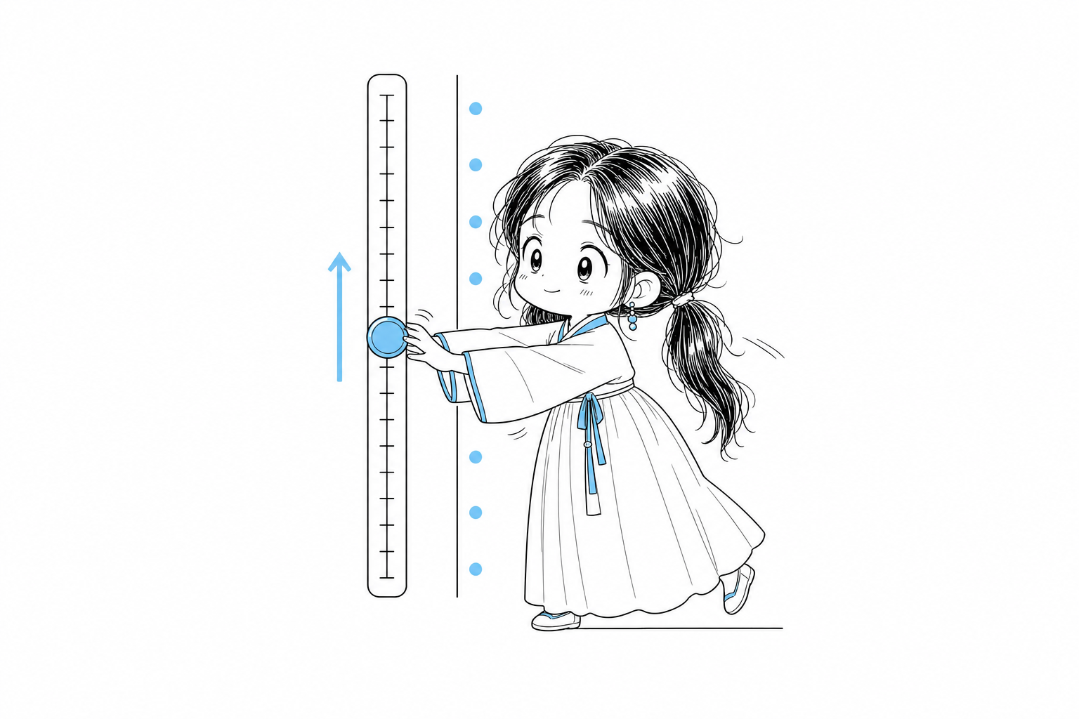 임계선 위에 영점들이 정렬되고, 하늘색 눈금 슬라이더를 낮은 값에서 높은 값으로 밀어 올리는 치비 서소영