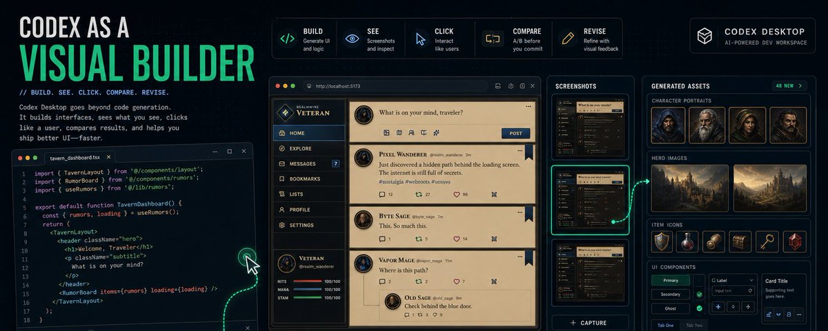 Codex Desktop의 시각적 빌더 개념도