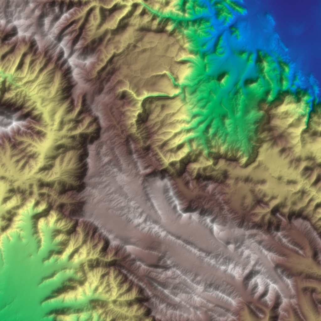 Terrain Diffusion이 생성한 100km × 100km relief map 샘플