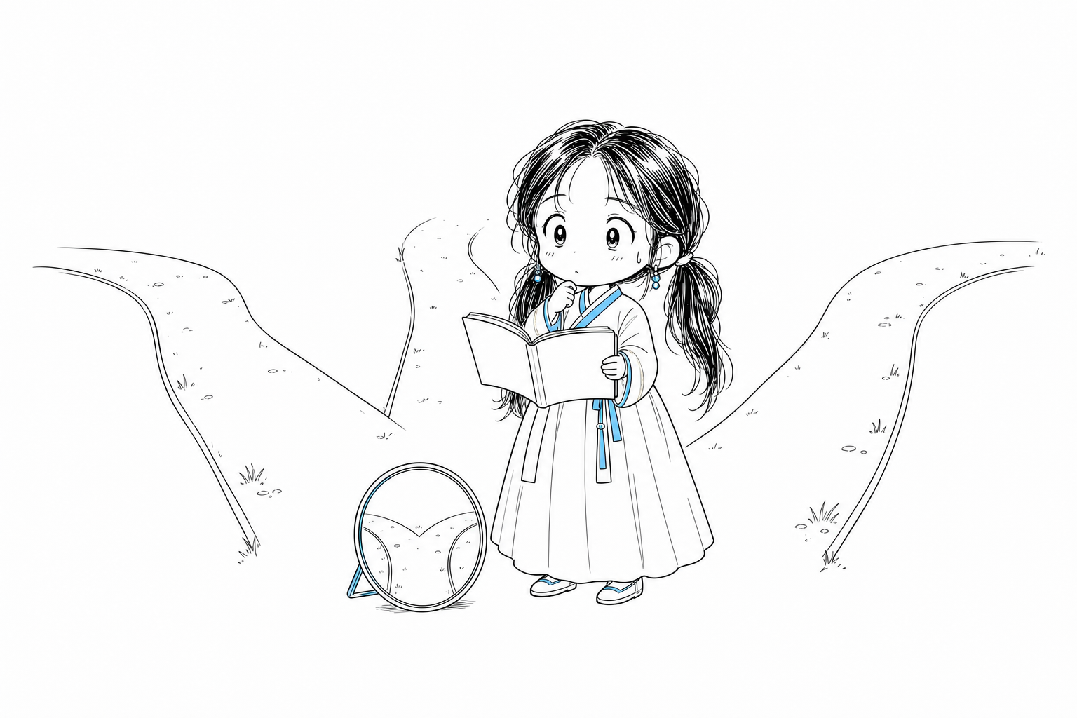 백지뿐인 규칙서를 든 서소영이 세 갈래 길 앞에서 빈 페이지를 바라본다.