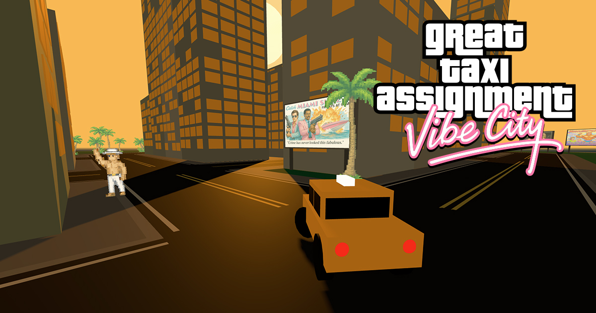 도시의 도로를 달리는 택시와 Great Taxi Assignment Vibe City 제목
