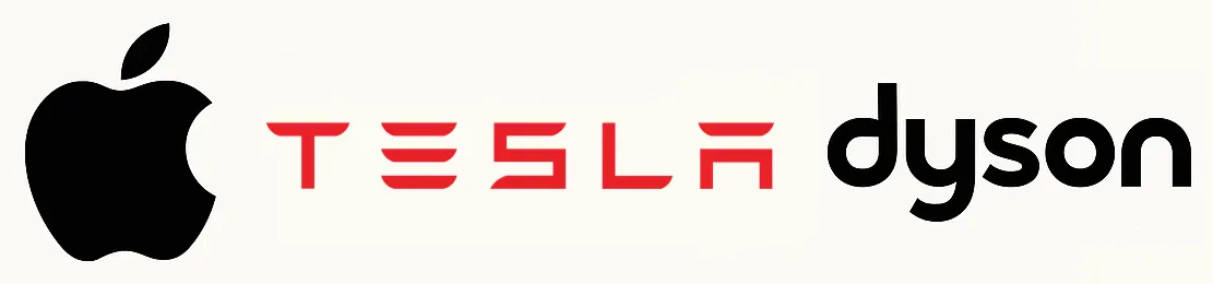 Apple, Tesla, Dyson 로고