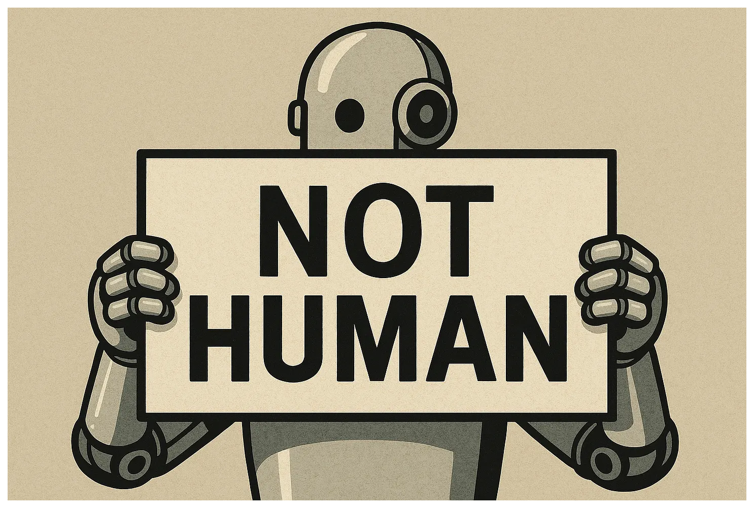 NOT HUMAN 팻말을 든 로봇 일러스트