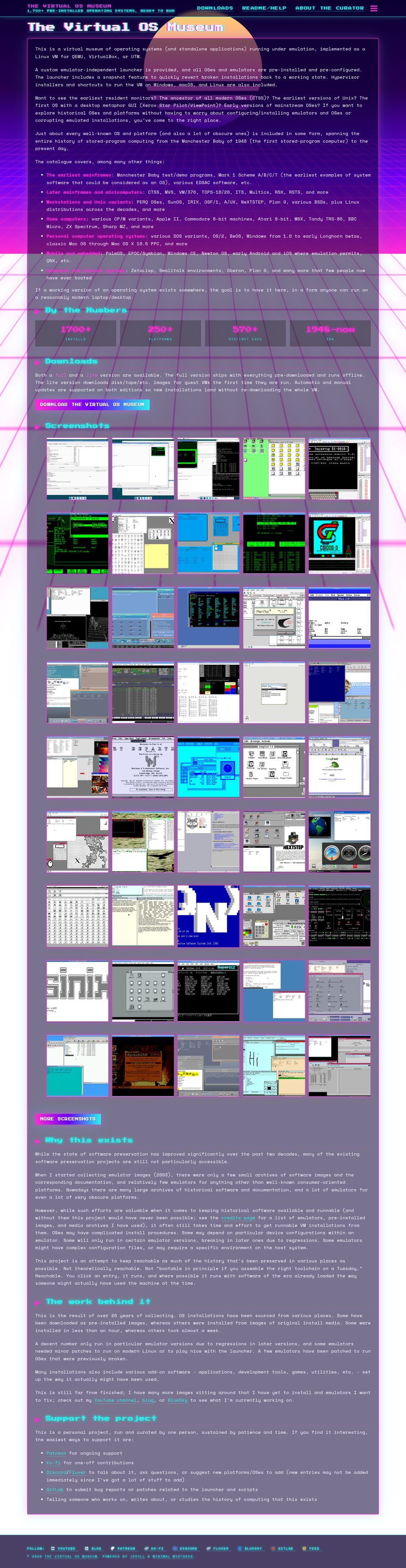 The Virtual OS Museum 홈페이지 풀페이지 캡쳐
