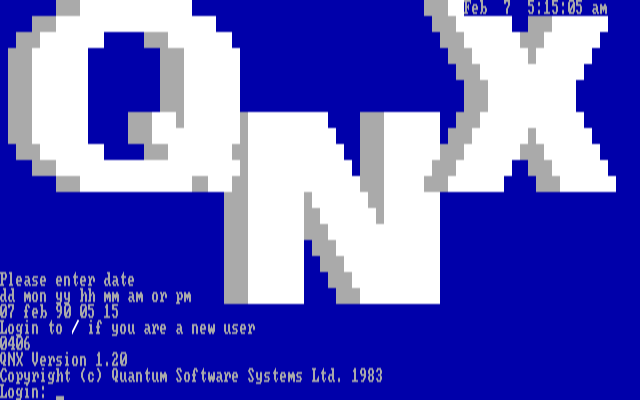 QNX 1.2 부팅 화면